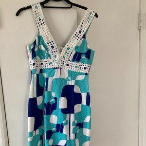 Trina Turk Brocade Blue Patterned Mini Dress Size 0
